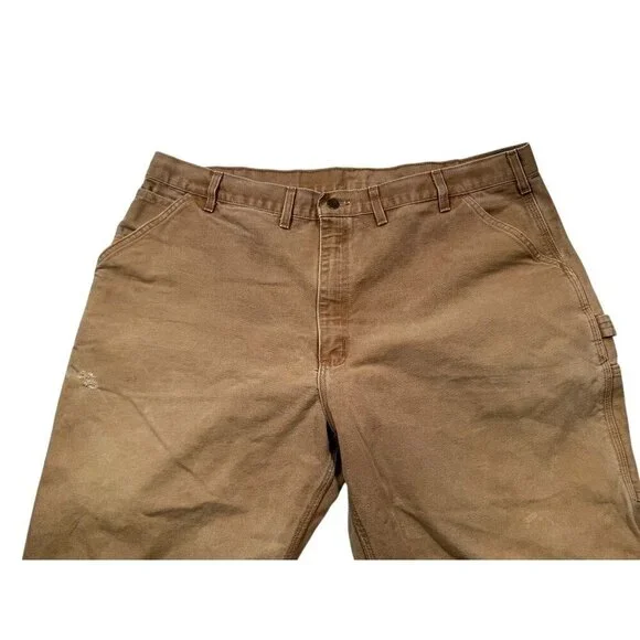 Vtg Carhartt Pants B11 Brown Canvas Dungaree Carpenter Workwear Y2K Mens 44x29 - Picture 3 of 7